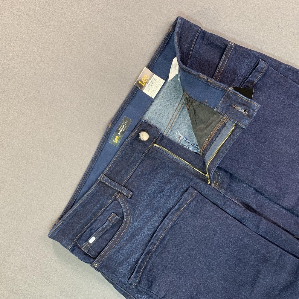 NEW Lee Jeans Women 16 Short 36x30 Blue Dark Wash Mid Straight Stretch Denim